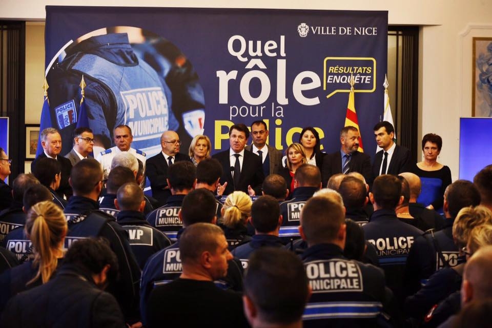 Conférence de presse de Christian Estrosi concernant la réorganisation de la police municipale